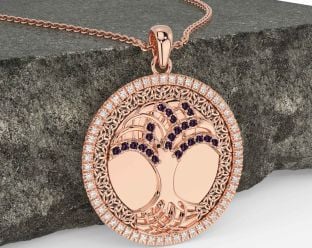 Diamond Alexandrite Rose Gold Silver Black Rhodium Celtic Tree of Life Trinity Knot Necklace