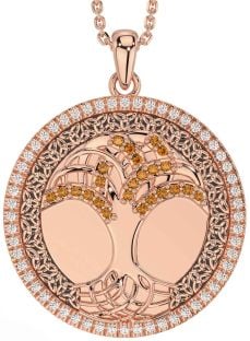 Diamond Citrine Rose Gold Silver Black Rhodium Celtic Tree of Life Trinity Knot Necklace