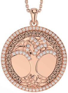 Diamond Rose Gold Silver Black Rhodium Celtic Tree of Life Trinity Knot Necklace