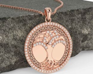 Diamond Rose Gold Silver Black Rhodium Celtic Tree of Life Trinity Knot Necklace