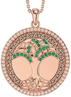 Diamond Emerald Rose Gold Silver Black Rhodium Celtic Tree of Life Trinity Knot Necklace