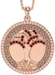 Diamond Garnet Rose Gold Silver Black Rhodium Celtic Tree of Life Trinity Knot Necklace