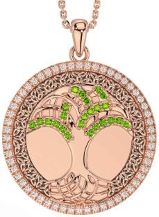 Diamond Peridot Rose Gold Silver Black Rhodium Celtic Tree of Life Trinity Knot Necklace