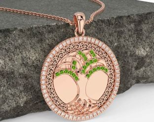 Diamond Peridot Rose Gold Silver Black Rhodium Celtic Tree of Life Trinity Knot Necklace