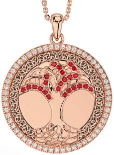 Diamond Ruby Rose Gold Silver Black Rhodium Celtic Tree of Life Trinity Knot Necklace