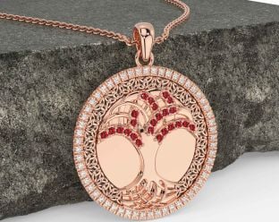 Trandafir rubin diamant Aur Argint Negru Rodiu Celtic Colier Tree Nod Arborele Vieții