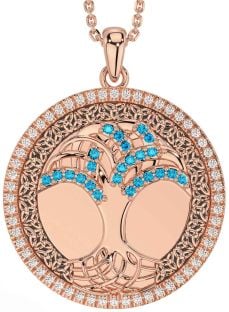 Diamond Topaz Rose Gold Silver Black Rhodium Celtic Tree of Life Trinity Knot Necklace