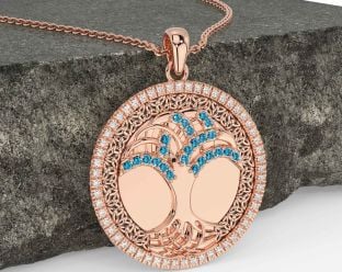Diamond Topaz Rose Gold Silver Black Rhodium Celtic Tree of Life Trinity Knot Necklace
