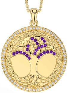 Diamond Amethyst Gold Silver Celtic Tree of Life Trinity Knot Necklace