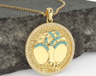 Diamond Aquamarine Gold Silver Celtic Tree of Life Trinity Knot Necklace