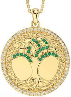 Diamond Emerald Gold Silver Celtic Tree of Life Trinity Knot Necklace