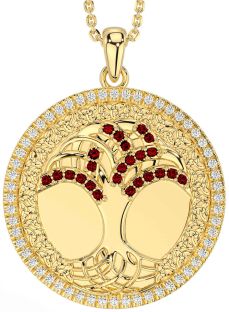 Diamond Garnet Gold Silver Celtic Tree of Life Trinity Knot Necklace