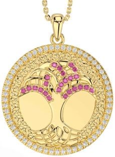 Diamond Pink Tourmaline Gold Silver Celtic Tree of Life Trinity Knot Necklace