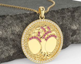 Diamond Pink Tourmaline Gold Silver Celtic Tree of Life Trinity Knot Necklace
