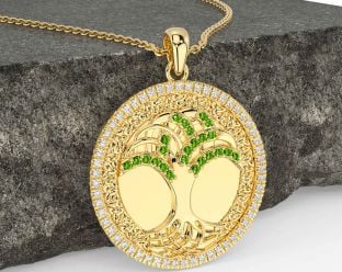 Diamond Peridot Gold Silver Celtic Tree of Life Trinity Knot Necklace