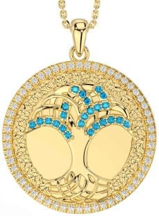 Diamond Topaz Gold Silver Celtic Tree of Life Trinity Knot Necklace