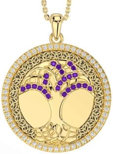 Diamond Amethyst Gold Silver Black Rhodium Celtic Tree of Life Trinity Knot Necklace