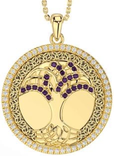 Diamond Alexandrite Gold Silver Black Rhodium Celtic Tree of Life Trinity Knot Necklace