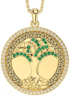 Diamond Emerald Gold Silver Black Rhodium Celtic Tree of Life Trinity Knot Necklace