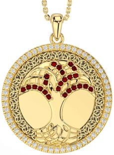 Diamond Garnet Gold Silver Black Rhodium Celtic Tree of Life Trinity Knot Necklace