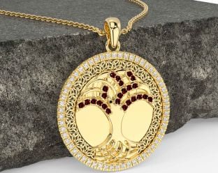 Diamond Garnet Gold Silver Black Rhodium Celtic Tree of Life Trinity Knot Necklace
