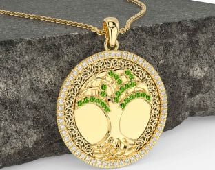 Diamond Peridot Gold Silver Black Rhodium Celtic Tree of Life Trinity Knot Necklace