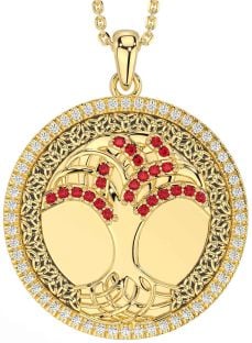 Diamond Ruby Gold Silver Black Rhodium Celtic Tree of Life Trinity Knot Necklace