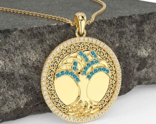 Diamond Topaz Gold Silver Black Rhodium Celtic Tree of Life Trinity Knot Necklace