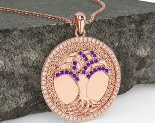 Diamond Amethyst Rose Gold Celtic Tree of Life Trinity Knot Necklace