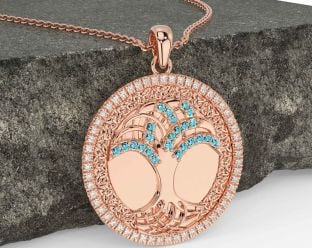 Diamond Aquamarine Rose Gold Celtic Tree of Life Trinity Knot Necklace