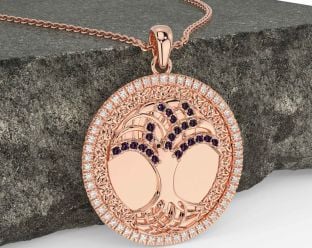 Diamond Alexandrite Rose Gold Celtic Tree of Life Trinity Knot Necklace
