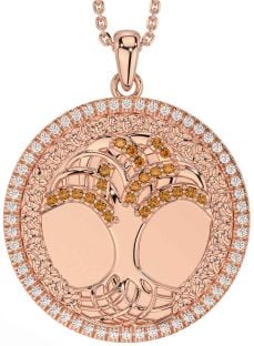 Diamond Citrine Rose Gold Celtic Tree of Life Trinity Knot Necklace