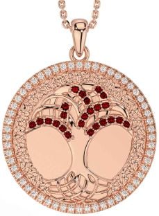 Diamond Garnet Rose Gold Celtic Tree of Life Trinity Knot Necklace