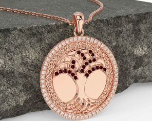 Diamond Garnet Rose Gold Celtic Tree of Life Trinity Knot Necklace