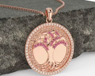 Diamond Pink Tourmaline Rose Gold Celtic Tree of Life Trinity Knot Necklace
