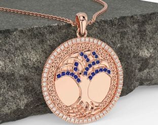 Diamond Sapphire Rose Gold Celtic Tree of Life Trinity Knot Necklace