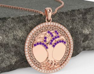 Diamond Amethyst Rose Gold Black Rhodium Celtic Tree of Life Trinity Knot Necklace