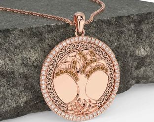 Diamond Citrine Rose Gold Black Rhodium Celtic Tree of Life Trinity Knot Necklace