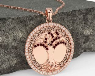 Diamond Garnet Rose Gold Black Rhodium Celtic Tree of Life Trinity Knot Necklace