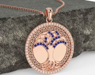 Diamond Sapphire Rose Gold Black Rhodium Celtic Tree of Life Trinity Knot Necklace