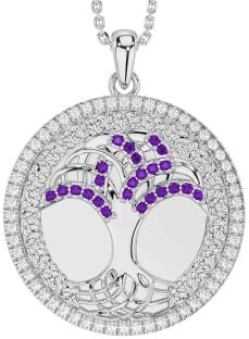 Diamond Amethyst Silver Celtic Tree of Life Trinity Knot Necklace