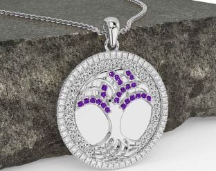 Diamond Amethyst Silver Celtic Tree of Life Trinity Knot Necklace