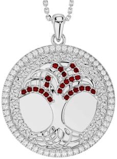 Diamond Garnet Silver Celtic Tree of Life Trinity Knot Necklace