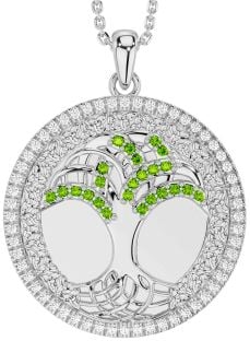 Diamond Peridot Silver Celtic Tree of Life Trinity Knot Necklace