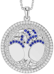 Diamond Sapphire Silver Celtic Tree of Life Trinity Knot Necklace