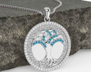 Diamond Topaz Silver Celtic Tree of Life Trinity Knot Necklace