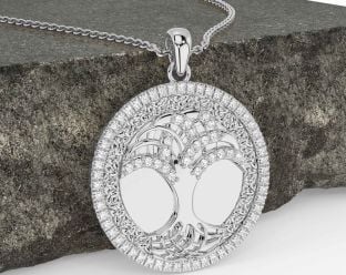 Diamond White Gold Celtic Tree of Life Trinity Knot Necklace
