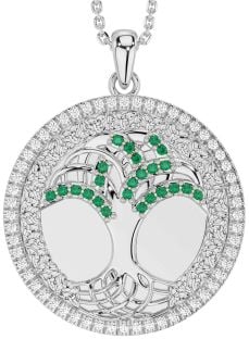 Diamond Emerald White Gold Celtic Tree of Life Trinity Knot Necklace