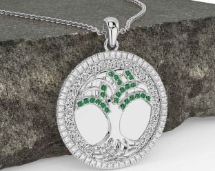 Diamante Esmeralda Branco Ouro céltico Árvore de Vida Trindade Nó Colar