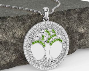 Elmas Peridot Beyaz Altın Kelt Ağaç ile ilgili Hayat Üçlü Düğüm Kolye